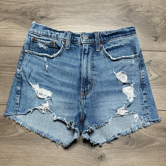 Abercrombie & Fitch Pants - Abercrombie & FitchThe Mom High Rise Curve Love Stretch Blue Jean Shorts Size 26